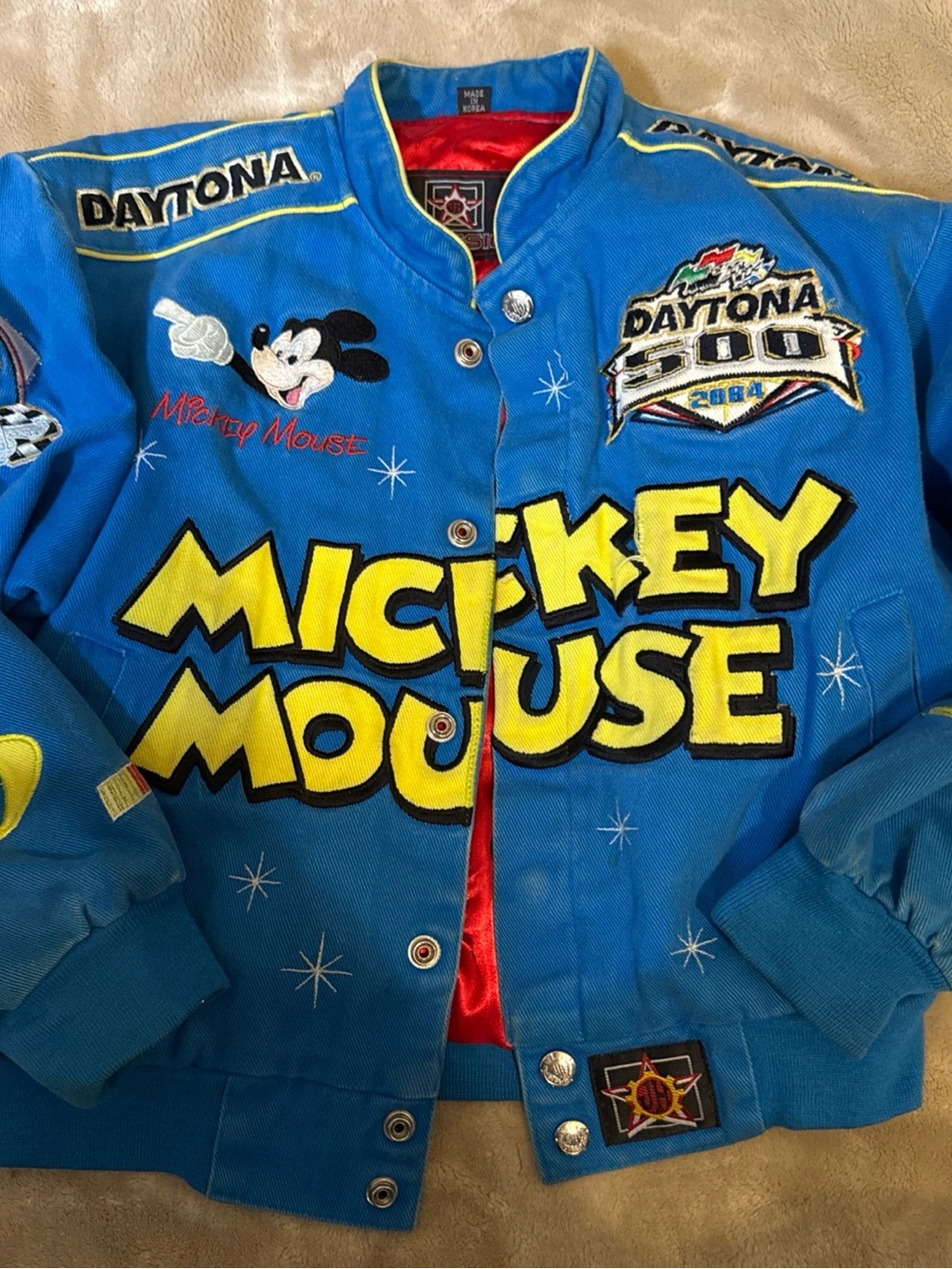 Vintage 2004 JH Design Mickey Mouse Daytona 500 Racing Jacket Kids Size M